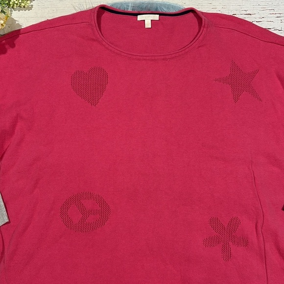 LISA TODD Womens Pink Good Vibrations Stars Heart Pullover Sweater Color Cuffs - Picture 6 of 9